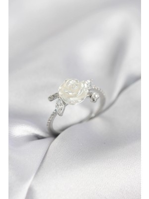 Clariss Üreticiniz Gümüş Renk Gül Model Zirkon Taşlı Kadın Yüzük YN1348