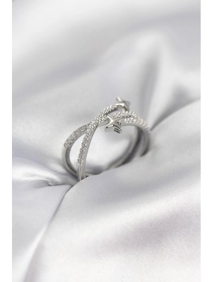 Clariss Üreticiniz Gümüş Renk Zirkon Taşlı Halley Model Kadın Yüzük YN1348