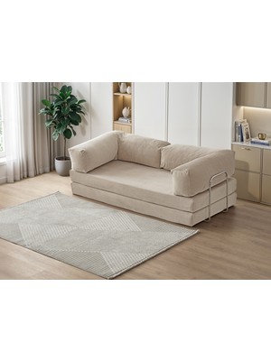 Valu Home Aktivite Koltuğu Yatak Olabilen Kanepe 100X200 cm Üçlü Koltuk Fitilli Kadife Silinebilir Modern Pratik Yer Yatağı