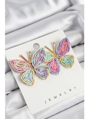 Clariss Üreticiniz Pirinç Rainbow Kelebek Model Gold Renk Kadın Hasır Küpe YN1348