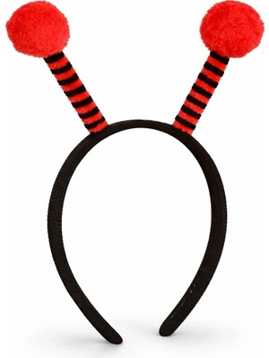 Üreticiniz Kırmızı Siyah Uğur Böceği Antenli Taç - Çocuk Uğur Böceği Tacı Mega Ponponlu