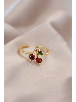 Clariss Üreticiniz Ayarlamalı Gold Renk Metal Renkli Zirkon Taşlı Kiraz Yüzük YN1348