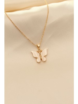 Clariss Üreticiniz Beyaz Sedefli Kelebek Figürlü Kadın Kolye YN1348