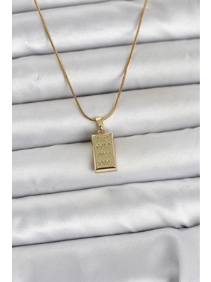 Clariss Üreticiniz 316L Çelik Zincir Gold Renk Külçe Altın Model Kadın Kolye YN1348