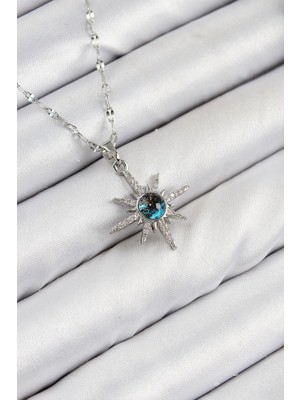 Clariss Üreticiniz 316L Çelik Zirkon Taşlı Kutup Yıldızı Model Gümüş Renk Kadın Kolye YN1348