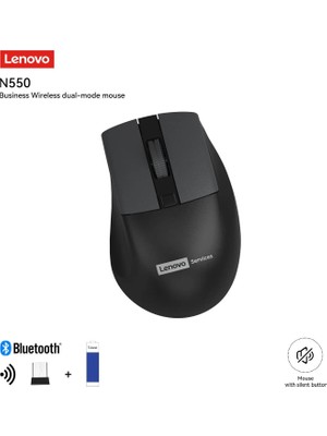Lenovo N550 Bluetooth + 2.4 Ghz USB Alıcılı Kablosuz Dual Modlu Sessiz Mouse Siyah