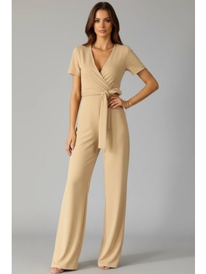 Khi-Zai Kadın Kruvaze Yaka Kuşaklı Krep Kumaş Tulum