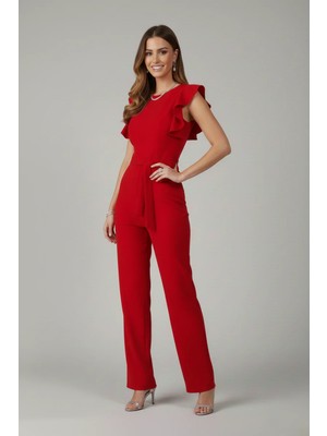 Khi-Zai Kadın Krep Kumaş Kolları Volanlı Detay Kuşaklı Kemerli Tulum