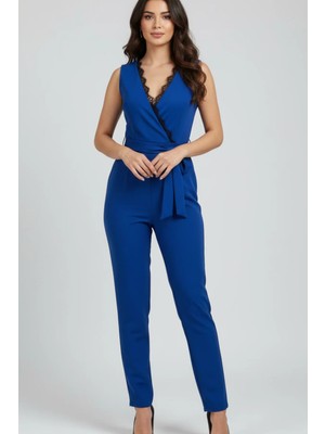 Khi-Zai Kadın Dantel Detaylı Kuşaklı Ithal Krep Kumaş Tulum