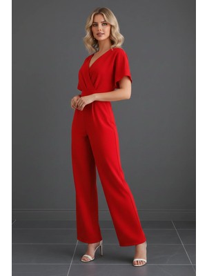 Khi-Zai Kadın Kısa Kollu Kruvaze Yaka Kendinden Kuşaklı Tulum