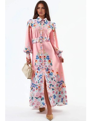 Hiccup Kadınlar Msn Düğmeli Çiçekli Maxi Elbise Çok Renkli