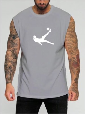 Punix Punıx Büyük Beden Özel Tasarım Futbolcu Gol Vuruşu Temalı Yazlık Kolsuz Erkek T-Shırt