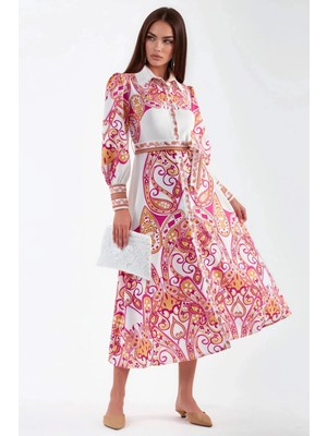 Hiccup Kadınlar Msn Kemerli Paisley Desenli Maxi Elbise Çok Renkli