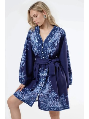 Hiccup Kadınlar Msn V-Yaka Desenli Mini Elbise Çok Renkli