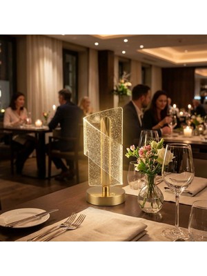 By Nevser® Çapraz Kavisli Kristal Simli LED Masa Lambası – Gold Gövdeli, Dokunmatik, 3 Kademe Işık Ayarlı Şarjlı Dekoratif Lamba
