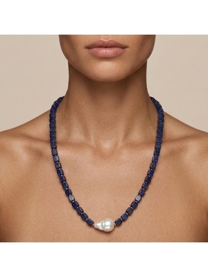 THEIA GemWorks Rivi - Lapis Lazuli, Barok Inci ve Hematit Taşlı El Yapımı Kolye