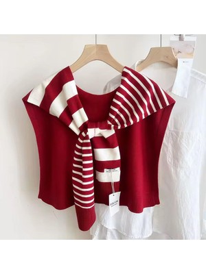 Eleva Glam Kırmızı Beyaztriko Omuz Şalı