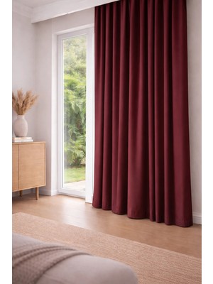 Bordo Blackout Saten Karartma Perde Pilesiz Kornişli Kullanıma Hazır Fon Perde