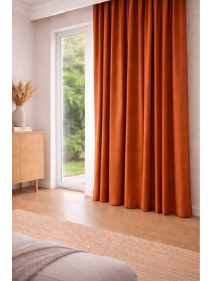 Kiremit Blackout Saten Karartma Perde Pilesiz Kornişli Kullanıma Hazır Fon Perde