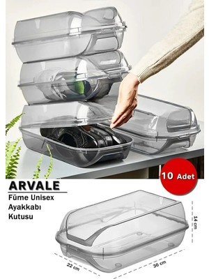 Lumindra Füme Renk Hava Alan Kilit Kapak Ayakkabı Saklama Kutusu 10 Adet