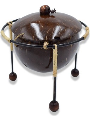 WoodBay Hindistan Cevizi, Şekerlik,dekoratif Hediye, Kapaklı, Coconut Metal Ayaklı
