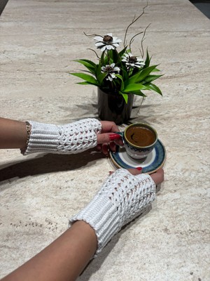 Örgü El Yapımı Eldiven- Parmaksız Eldiven- Ajurlu Şıktasarım