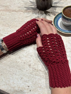 Örgü El Yapımı Eldiven- Parmaksız Eldiven- Ajurlu Şıktasarım