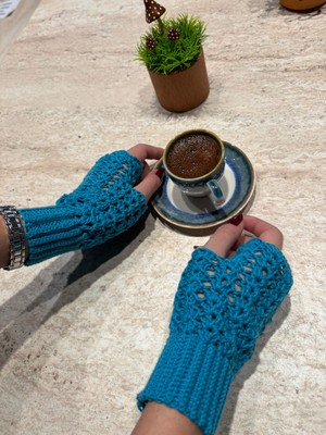 Örgü El Yapımı Eldiven- Parmaksız Eldiven- Ajurlu Şıktasarım