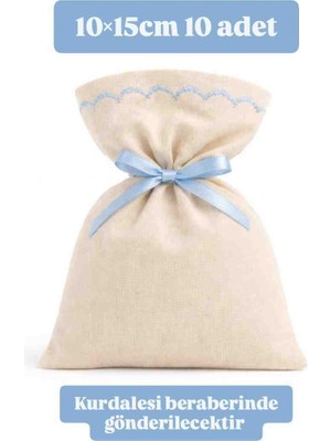 Alasmiel 10 Adet 10×15 cm Bebe Mavisi Nakışlı Ham Bez Kese Çok Amaçlı Bez Poşet