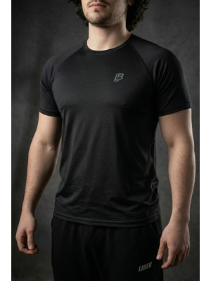 Liber File Nefes Alan Tişört - Erkek Siyah Mesh Sporcu Antrenman T-Shirt