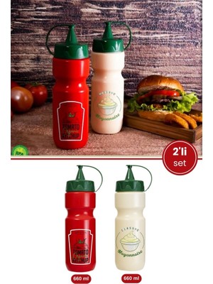 Flora 2’li Sos Şişesi Seti 660 Ml, Kapaklı Plastik Ketçap ve Mayonez Şişesi Şef Sosluk 2’li Set