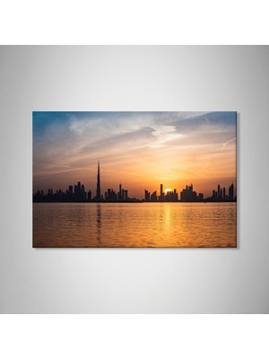 Ahsenico Dubai – Gün Batımı Silueti ile Küresel Vizyonun Simgesi-Çerçevesiz Tablo