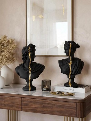 Mirsa Global Dekoratif Apollo Diana Büst Biblo – Antik Yunan Heykel Tarzı, Biblo Gold Detaylı Lüks Salon Konsol Süs Objesi ( Polyester)