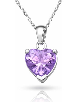 Gümüş Pembe Taşlı Kalpli Kadın Kolye