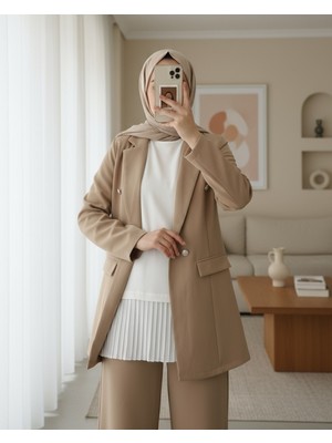 Moda Morfo Eteği Tül Detaylı Pliseli Penye İçlik -Ekru