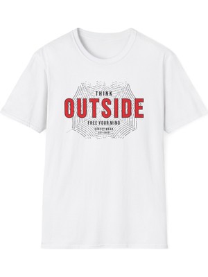 Tişört Kodu Think Outside Baskılı Regular Fit Tişört – Modern Streetwear Erkek/kadın T-Shirt
