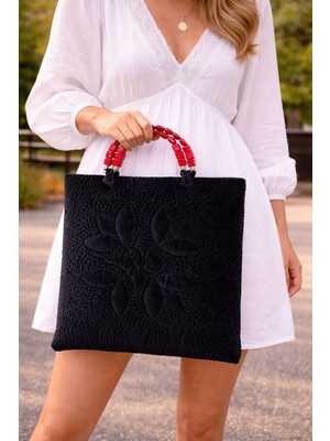 Ky Atelier Siyah Kadife Askılı Kapitone Portföy Çanta- El Yapımı Clutch- Abiye & Günlük Kullanım- Şık Kadın Çanta