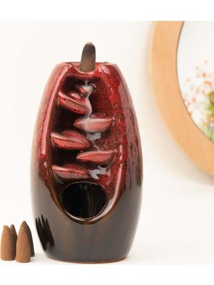 WoodBay Dekoratif Kırmızı Geri Akışlı Şelale Tütsülük / 12 Adet Geri Akış Tütsü Hediyeli