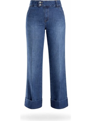 5in1Canpolat Mavi Düz Paça Katlamalı Jean 8278