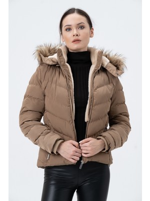 Pique Beste Kadın Mont Beste Çıkabilir Kapüşonlu Kürk Astarlı Şişme Kadın Mont