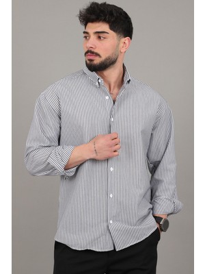 Stil Kombin Ince Çizgili Oversize Yazlık Uzun Kol Gömlek Mrs 218_40415