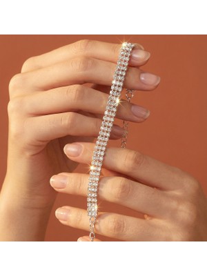 Valmont Accessories 16+2 cm Ayarlanabilir Beyaz Taşlı Işıltılı 3 Sıra Su Yolu Kadın Bileklik