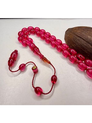 İskenderun Tesbih Aykırı Renk Pembe Yansımalı Ateş Kehribar Tesbih