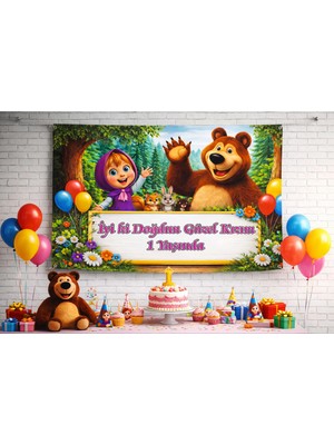 Gmt Ambalaj Kişiye Özel Maşa Temalı 1 Yaş Branda Afiş (150X100 Cm)