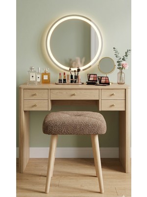 Mervish Decor Ahşap Ayaklı Baklava Desenli Kare Puf Tabure Makyaj Masası Önü