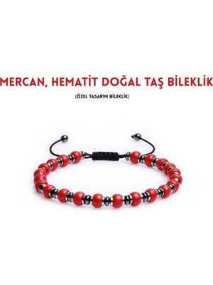 Sırlı Taş Mercan, Hematit Doğal Taş Bileklik, Kadın Bileklik, Tasarım Bileklik Ipli Ayarlanabilir
