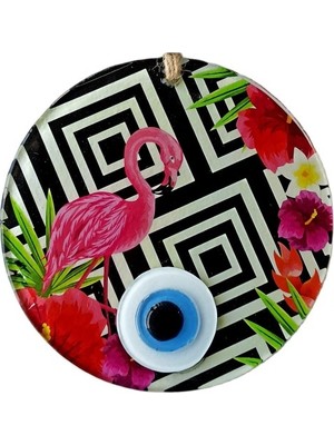 İsingir Shopping Pembe Flamingolu Çiçekli Nazar Boncuklu 15 Santimetre Çapında Duvar Süsü