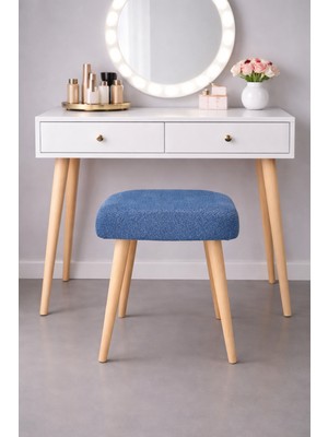Mervish Decor Ahşap Ayaklı Kare Puf Tabure Makyaj Masası Önü
