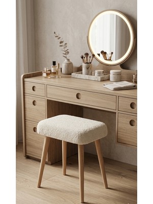 Mervish Decor Ahşap Ayaklı Kare Puf Tabure Makyaj Masası Önü