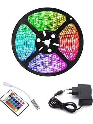 Flamex Rgb Şerit 5 Metre 16 Renkli Kumandalı Adaptörlü Çift Taraflı Bant